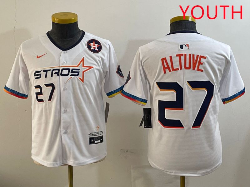 Youth Houston Astros #27 Altuve White Fourth generation Joint Name 2025 Nike MLB Jersey style 3->youth mlb jersey->Youth Jersey